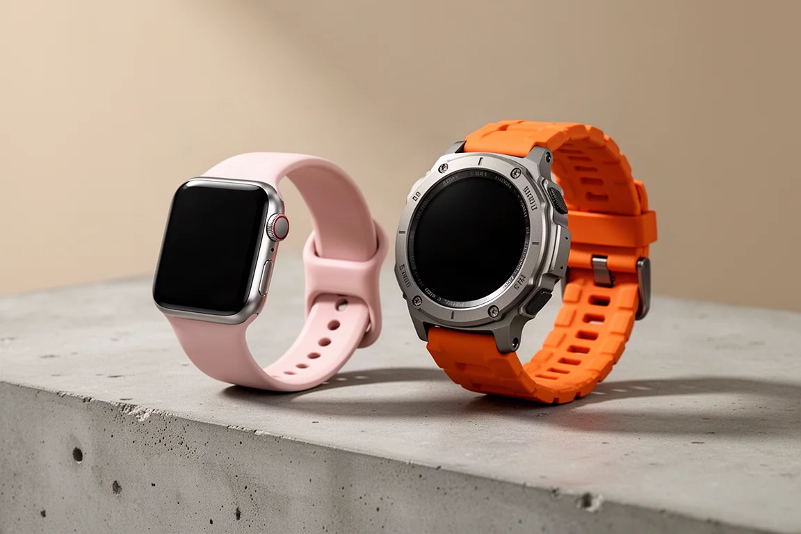 Apple Watch Series 9 和 Ultra 2 並排放放在混凝土表面上