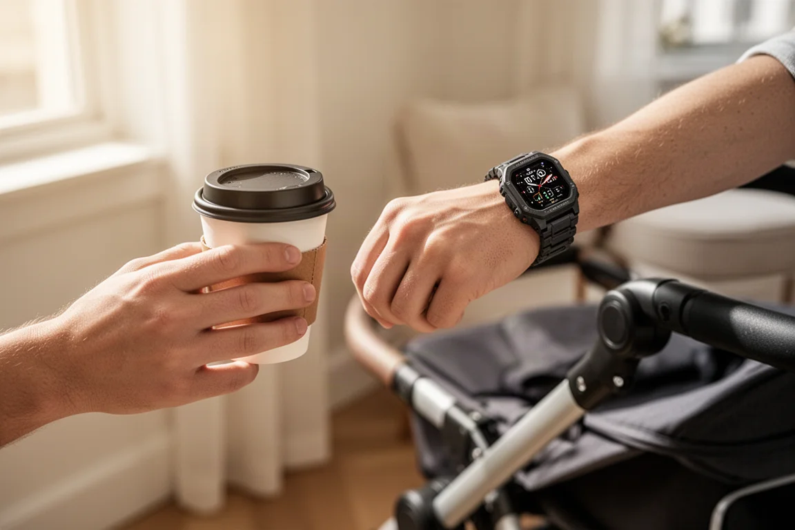 Watch face with glowing screen used for one-handed control at home