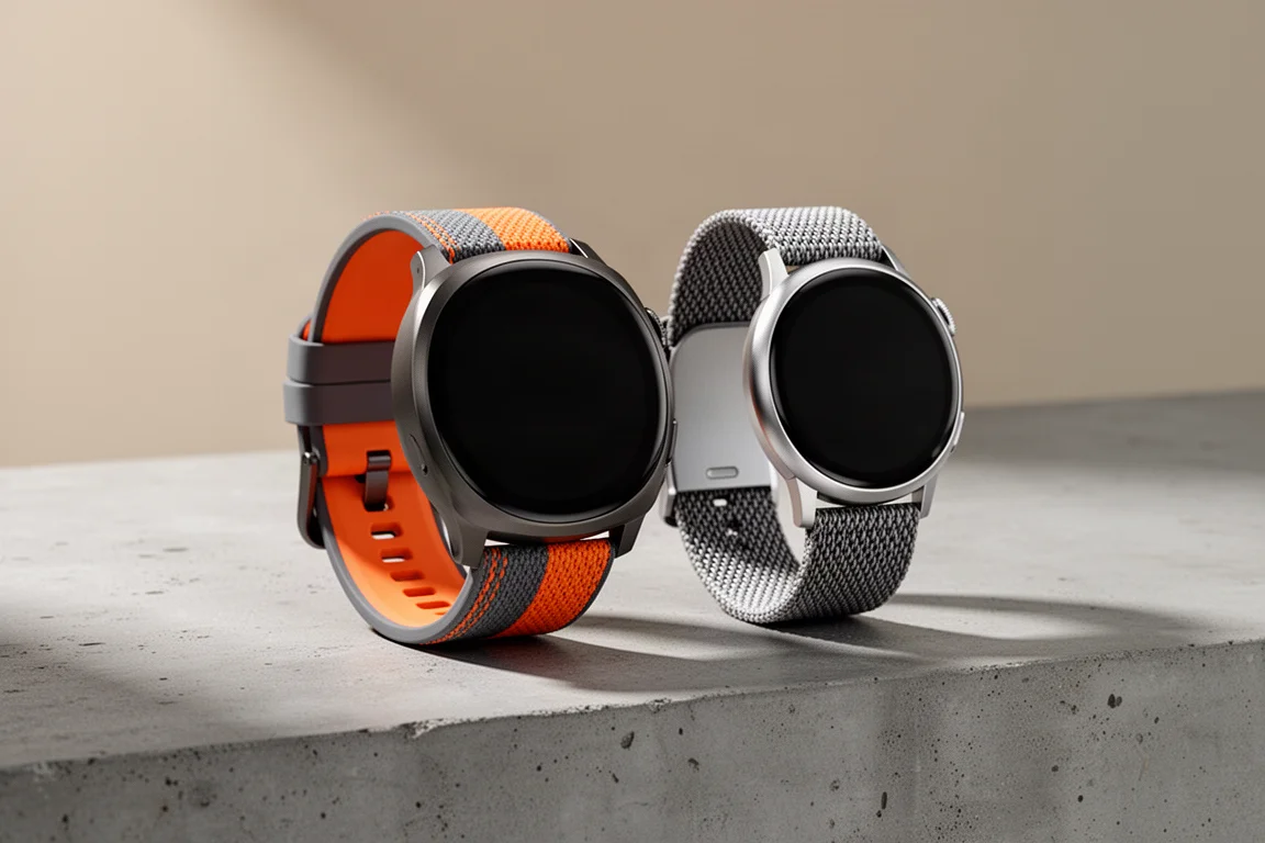 Smartwatches Apple Watch Ultra 3 y Series 11 uno al lado del otro sobre hormigón