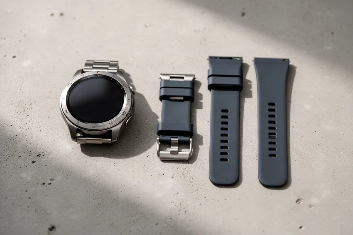 Apple Watch Ultra with band being swapped on a desk