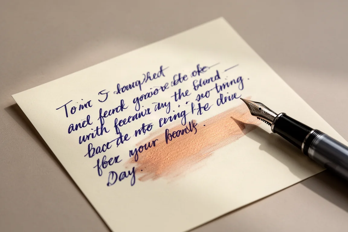 深い青色インクのほのかなシアンが見える手書きの手紙