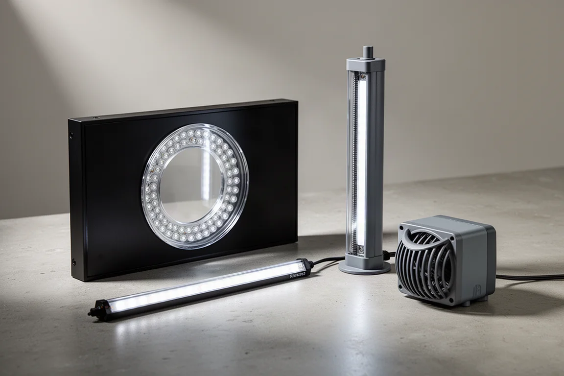 コンクリート面に並べられたリーアクアリウム用のLED照明器具とポンプ