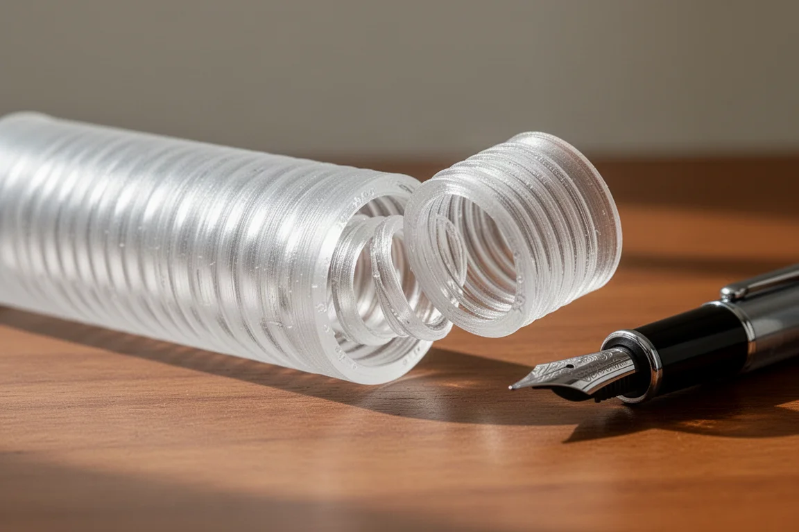 机の上でフィジェットトイのように3Dプリントのペンケースをひねって開けている様子
