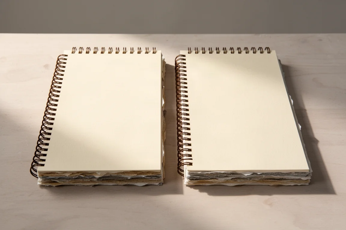 Twee identieke aquarelblokken naast elkaar op een studiotafel