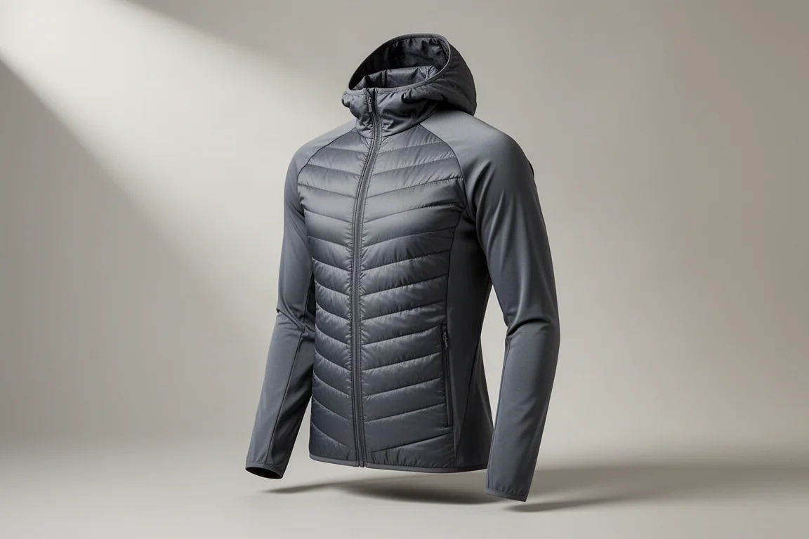 Charcoal Arc'teryx Atom LT synthetic mid-layer jacket on a grey studio backdrop