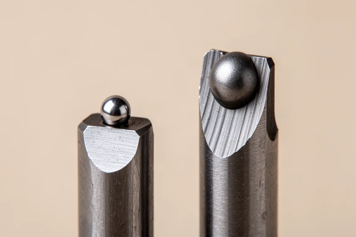 Quarter-inch square drive ball detente detail on two different ratchets