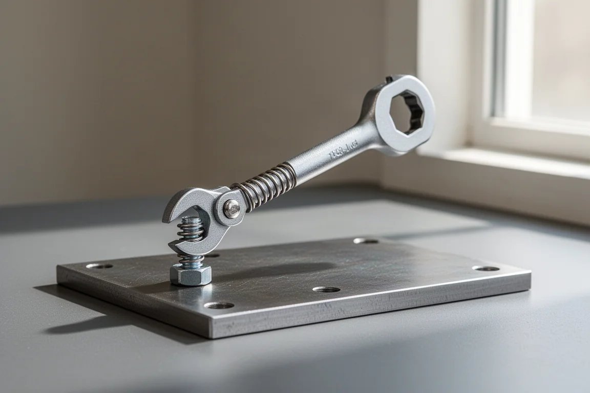 Spring-loaded wrench working around a fastener at an extended reach