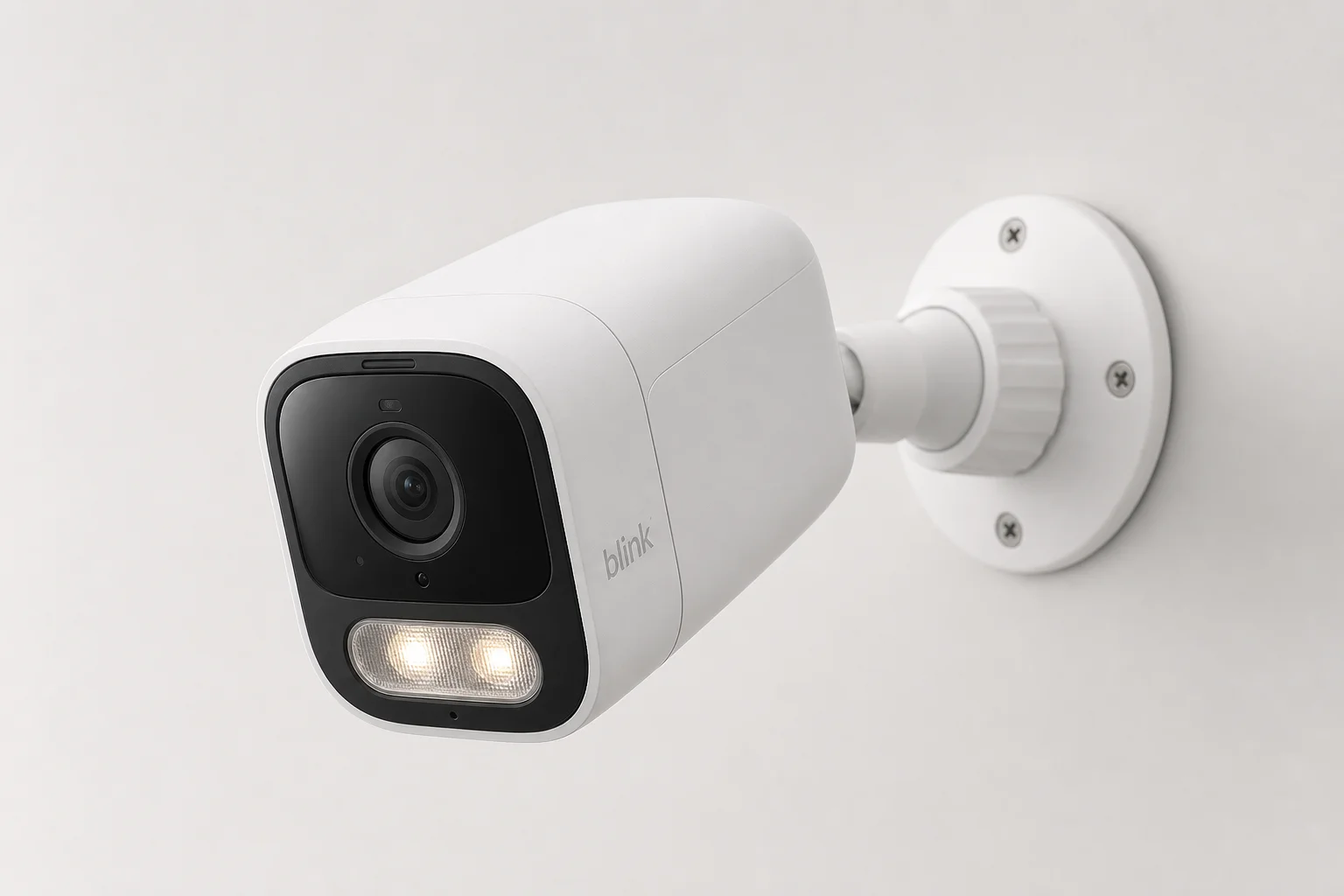 Five home security cameras arranged on concrete surface representing budget to premium options