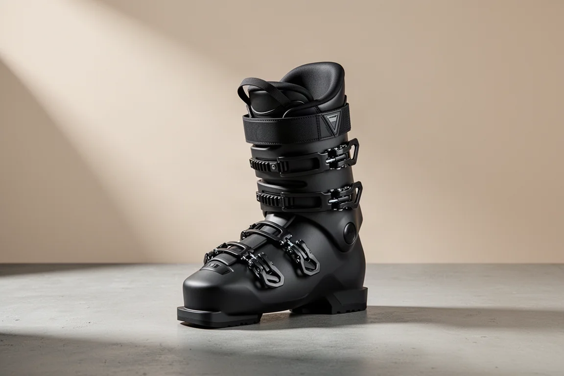 Armada AR One three-piece ski boot standing on a matte concrete surface