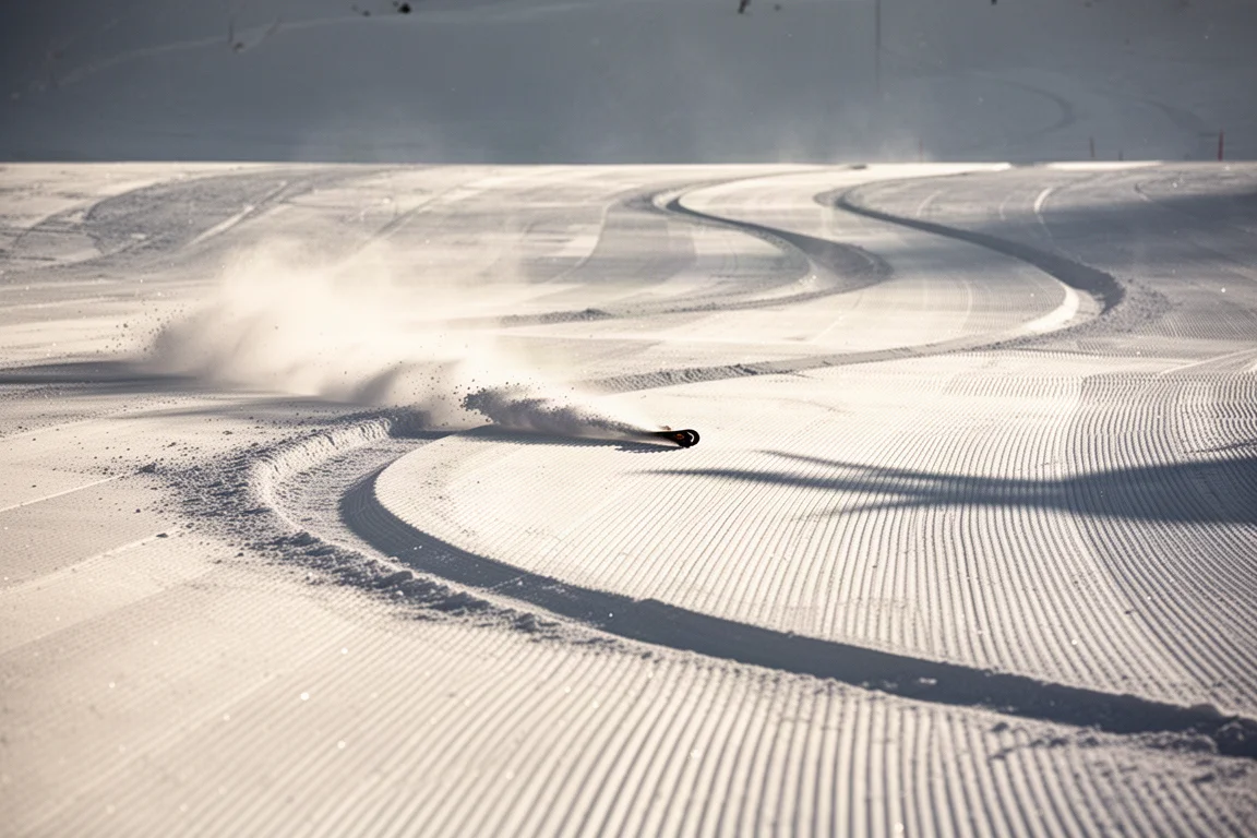 Skier carving confident arcs on hard-packed morning snow