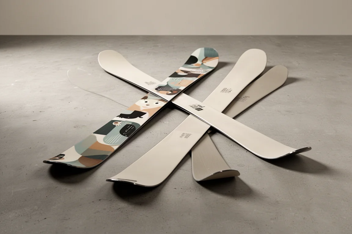 Armada ARV 100 and Atomic Bent 100 skis side by side on concrete floor