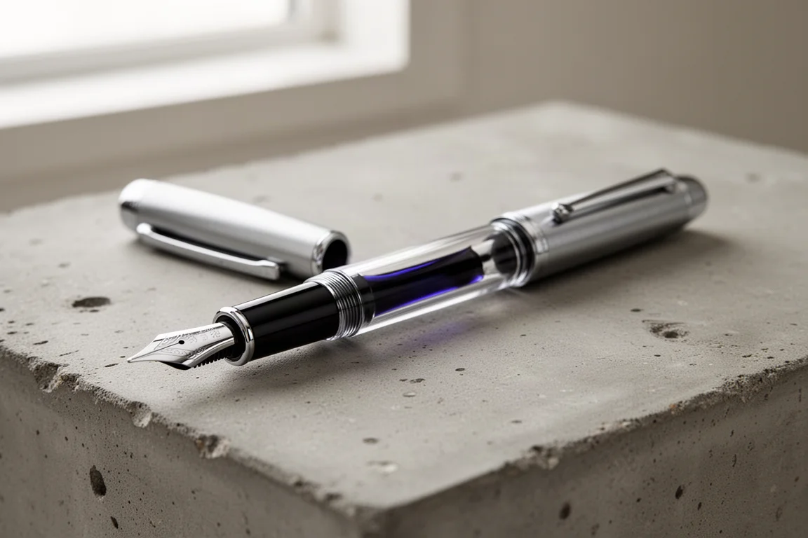 Fenêtre d'encre d'un stylo-plume visible tandis que le stylo est capuchonné
