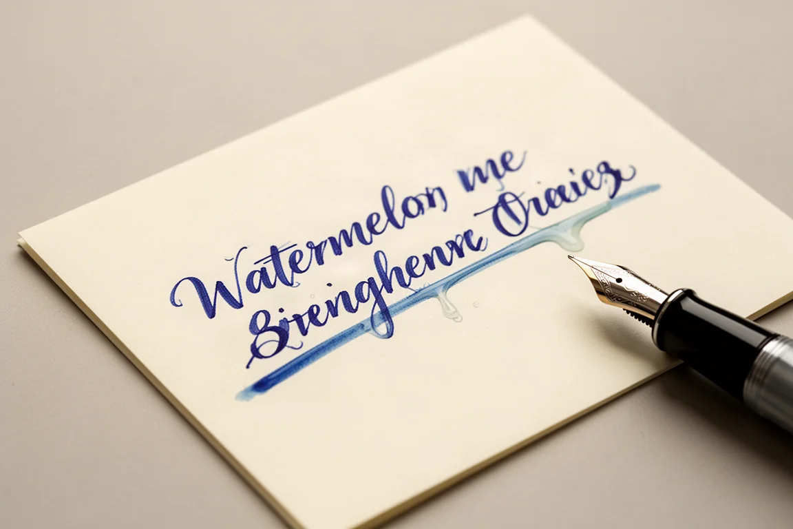 Handwriting sample in blue ink on cream paper