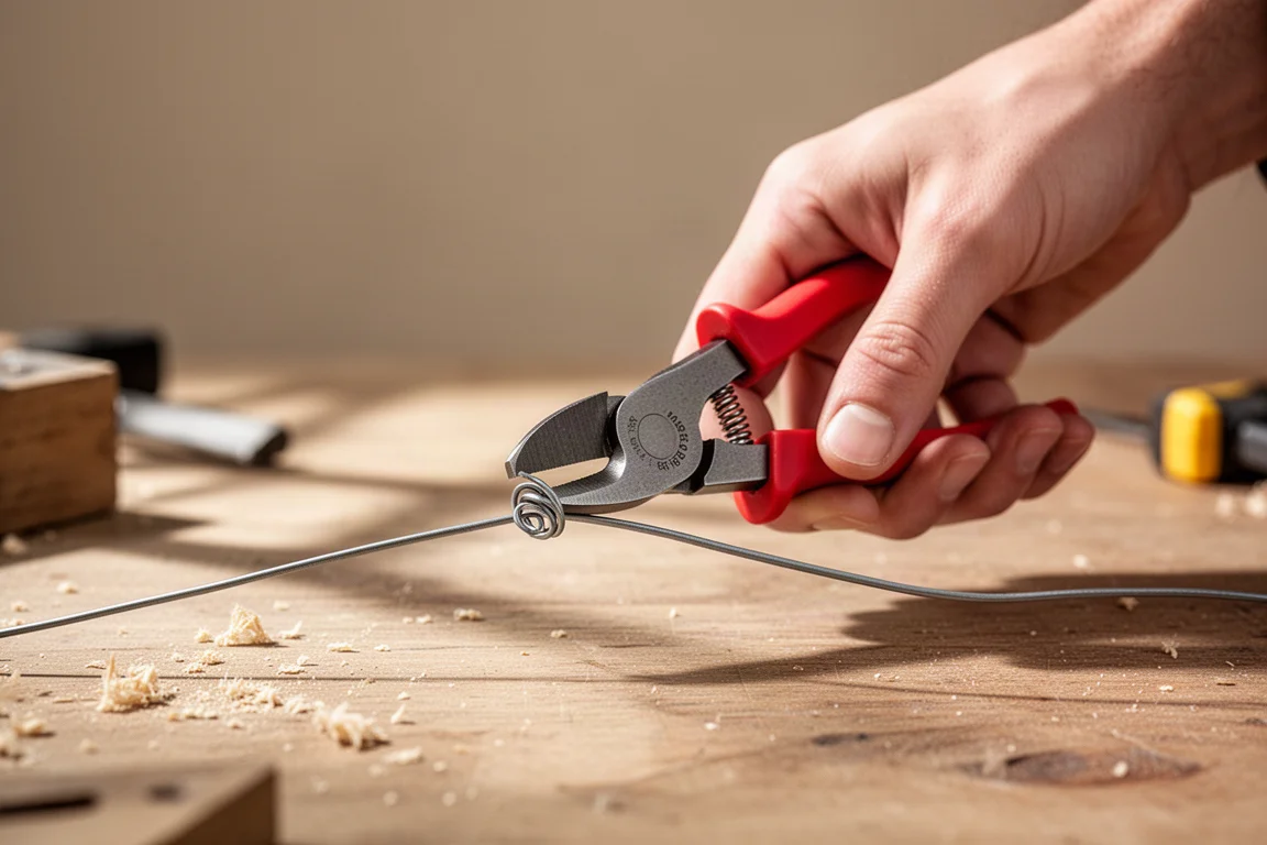 Wire being snipped flush against a surface with side cutting pliers