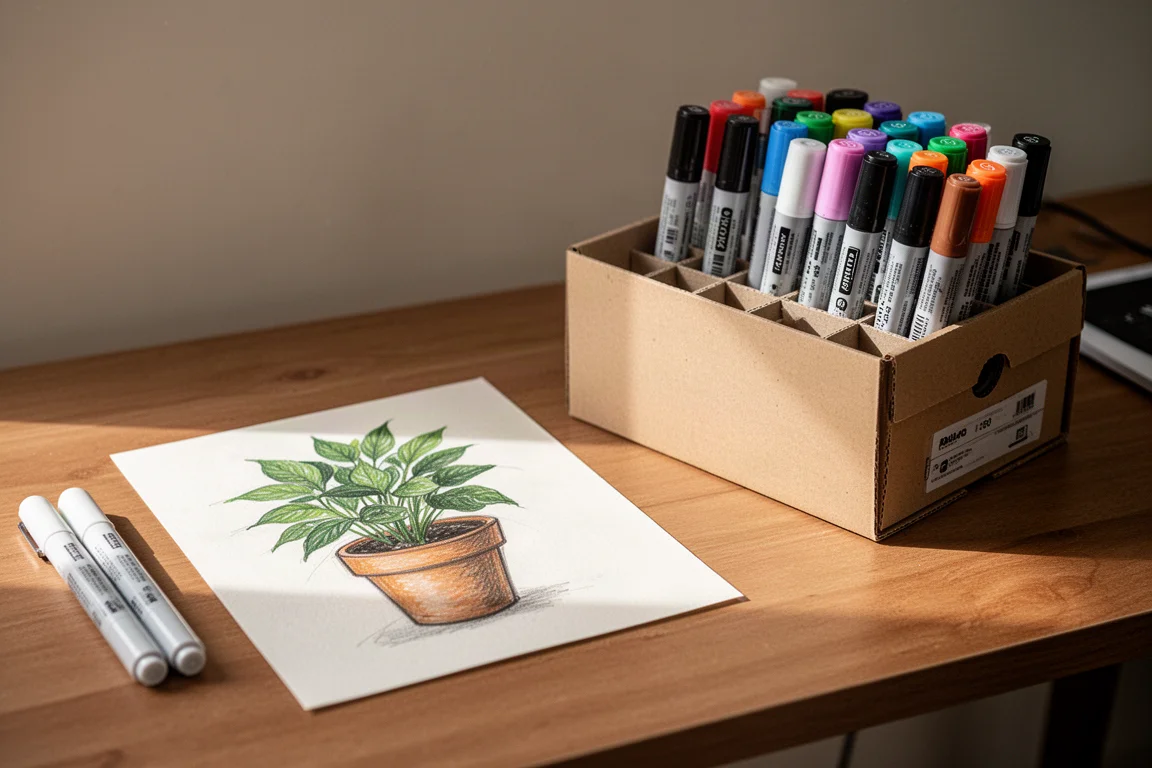 Artista che prova i colori dei marker su uno schizzo di pratica prima di personalizzare le scarpe