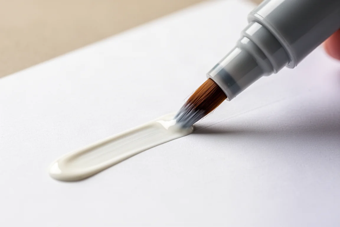 Gros plan sur un marqueur à pointe pinceau réalisant un échantillon fluide en un seul trait sur papier