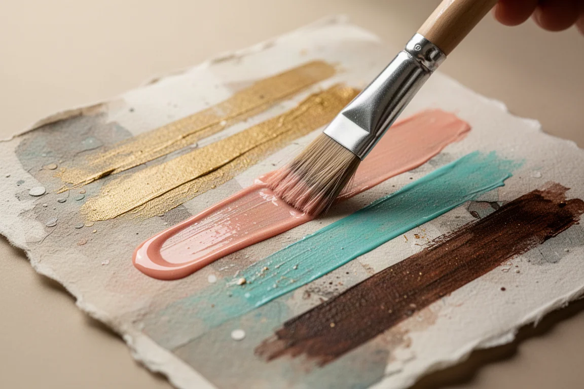 Hand swatcht perlmuttfarbene Farbe auf Mixed-Media-Papier