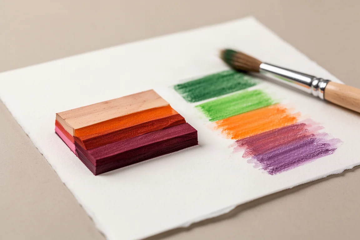 Layered and blended color pencil test swatches on smooth paper