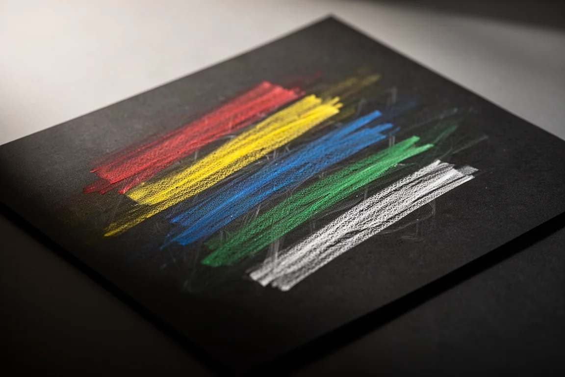 Translucent color pencil strokes tested over black paper