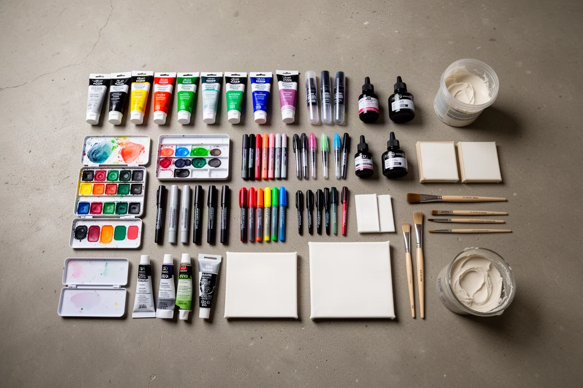Everyday art supplies spread out after all advent calendar doors are opened