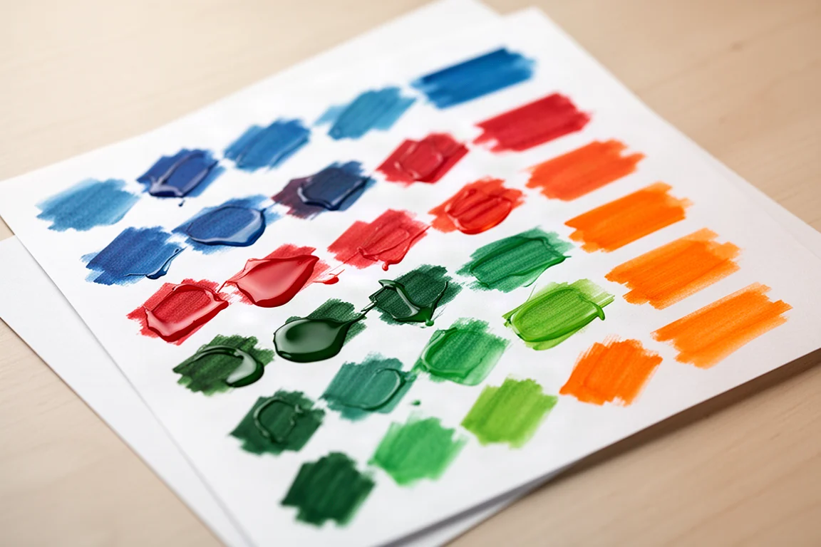 Colorful marker swatches drying on white test paper