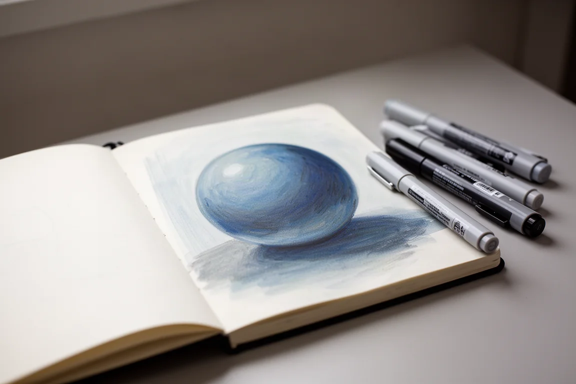 Sketchbook with a painted sphere study