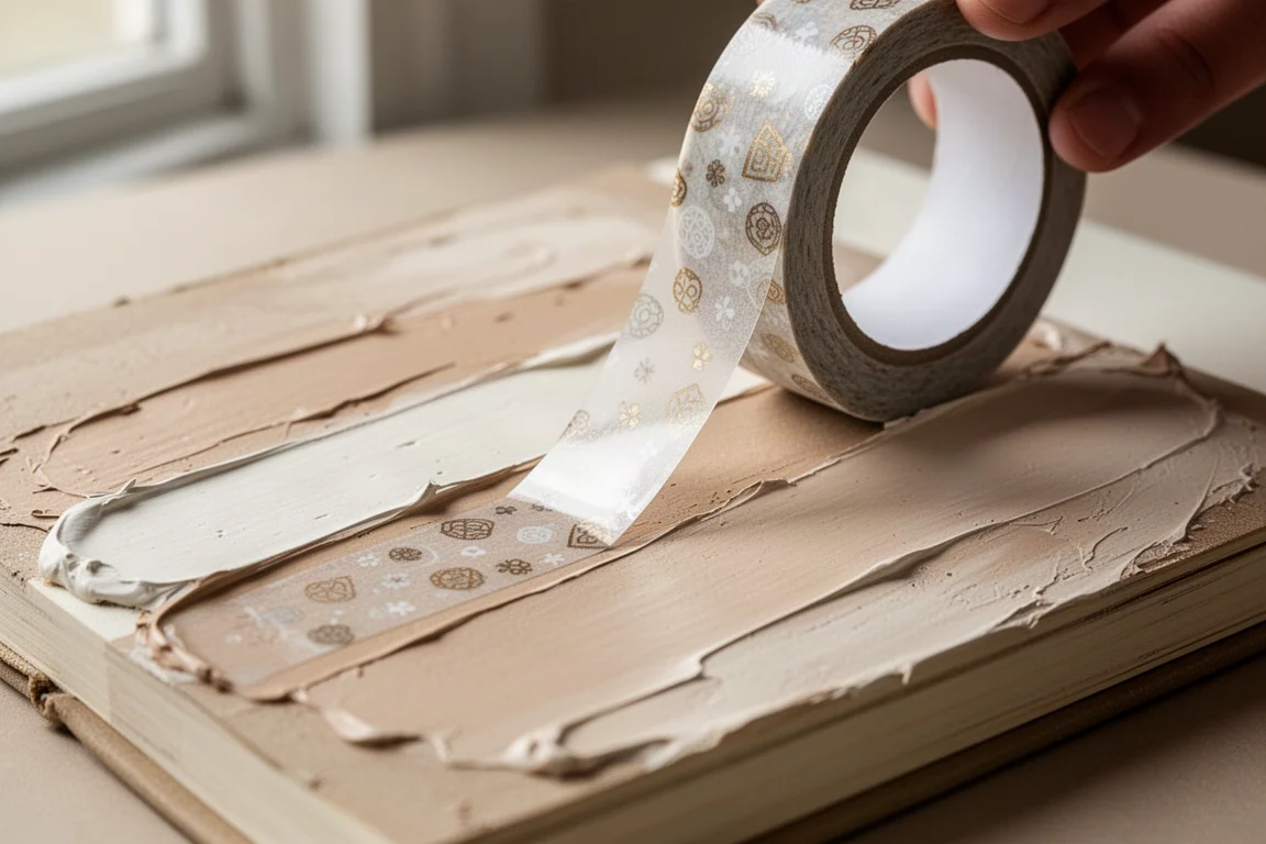 Washi tape brilhante sendo removida com nitidez de uma página pintada