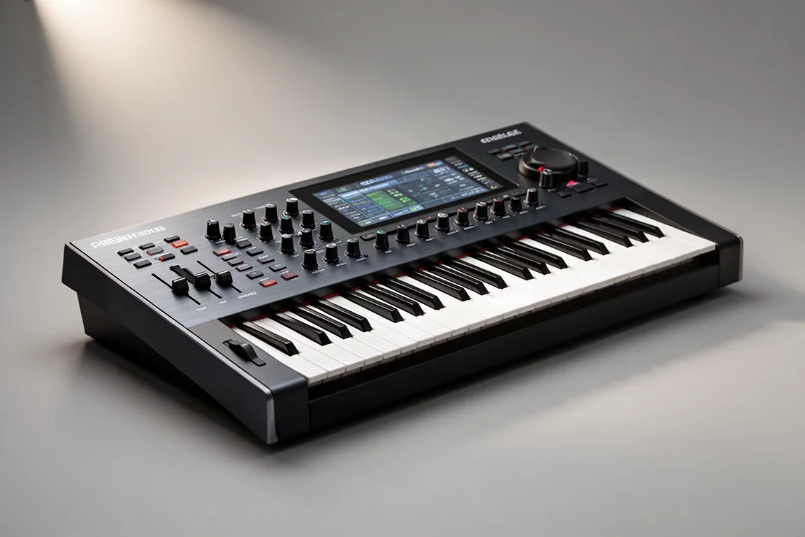 Fyra Novation FLkey 2 MIDI-keyboard i ökande storlek arrangerade på en betongyta