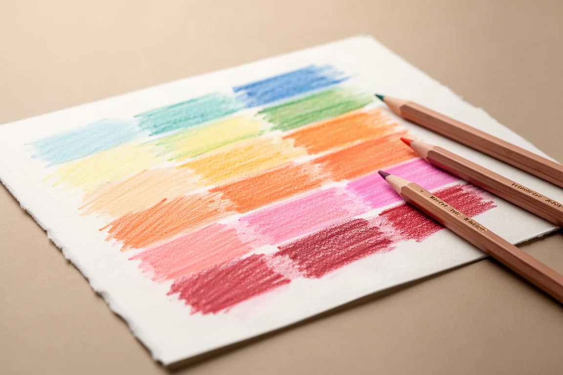 Hand wischt Farbabstriche eines Buntstifts mit leichtem bis starkem Druck auf Mixed-Media-Papier