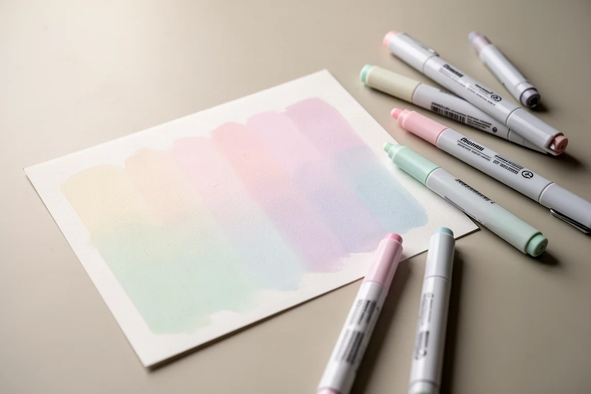 Illustratrice fondant des tons pastel pâles dans un dégradé sur papier