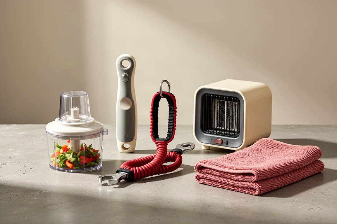 Seven As Seen On TV products arranged on a concrete surface