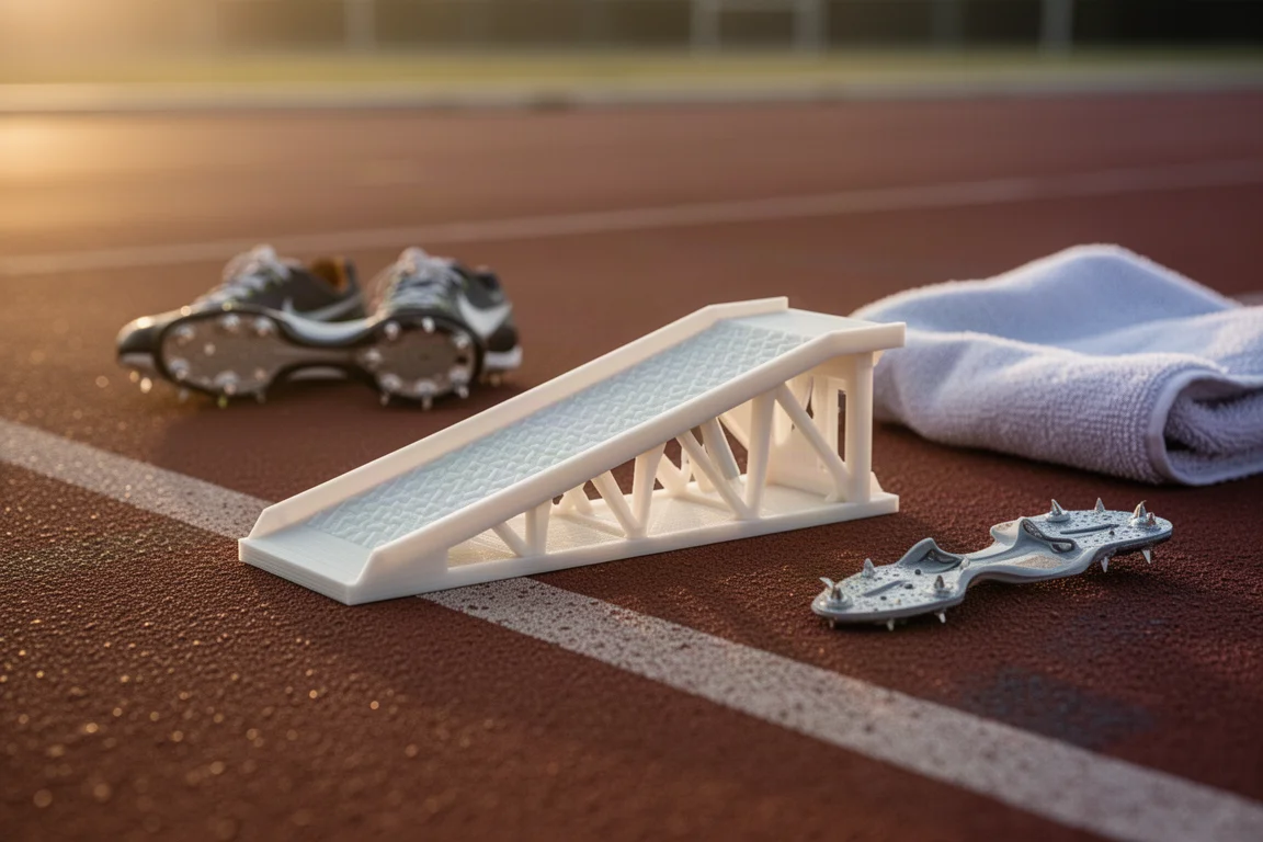 Slide de recuperação apoiado ao lado da pista após um treino intenso de corrida