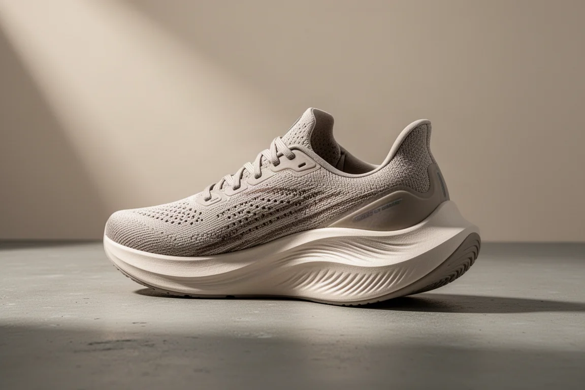ASICS Evo Ride 3 running shoe in three-quarter view on concrete