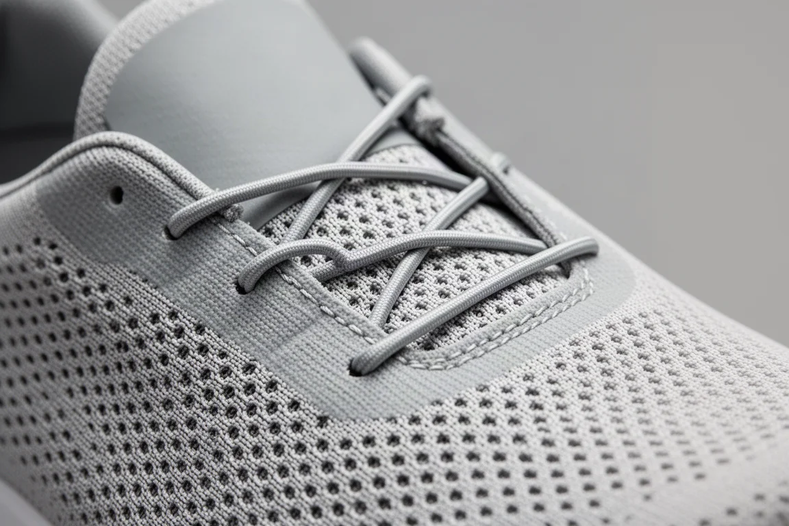 Close-up of a breathable engineered mesh trail shoe upper