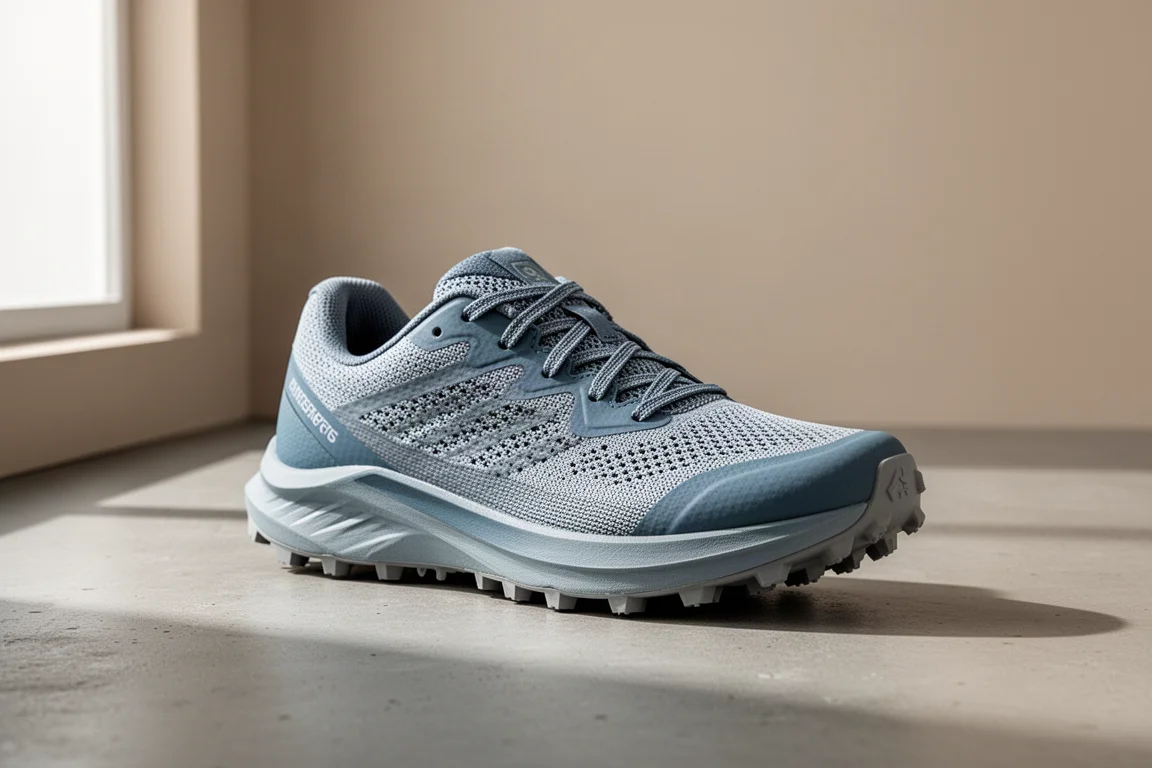 ASICS Fuji Lite 6 trail shoe at a three-quarter angle on a concrete surface