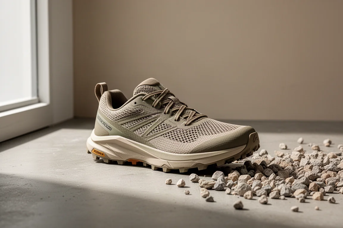 Asics Fuji Speed 4 trail running shoe shown at a three-quarter angle on concrete