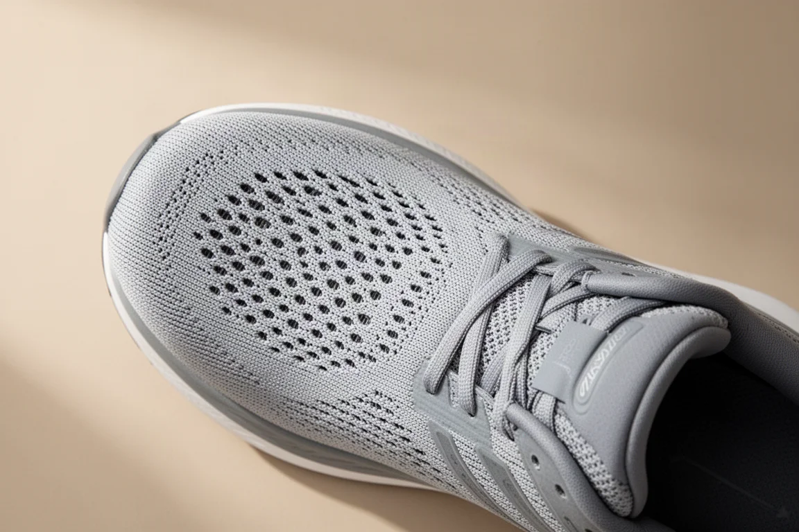 Empeine superior de malla técnica transpirable de una zapatilla de running visto desde arriba