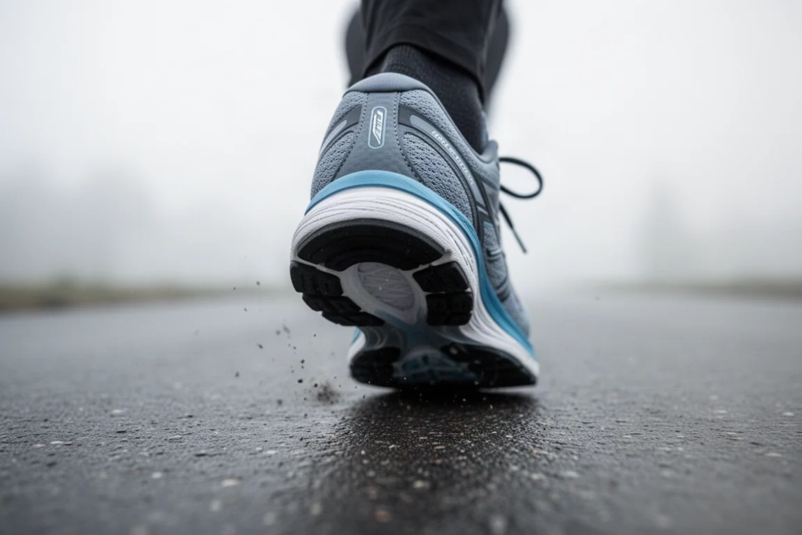 Runner's heel landing on pavement during an easy run