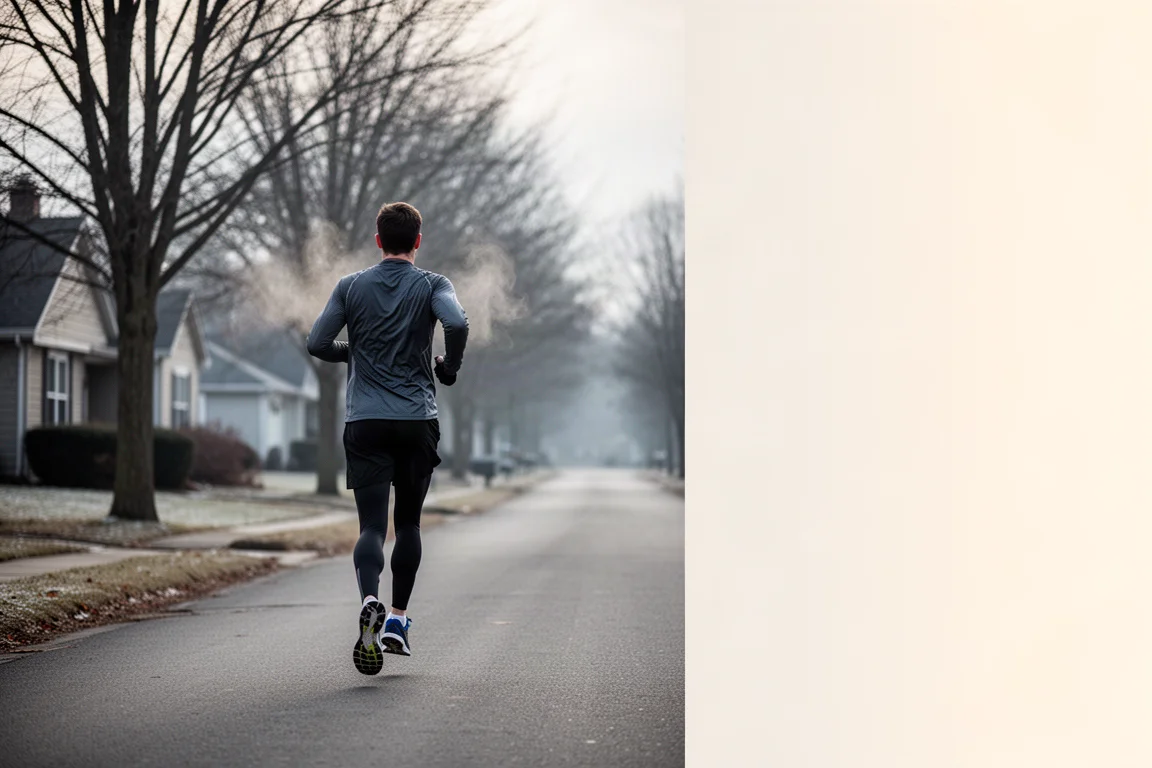 Runner starting an easy winter run on a quiet road
