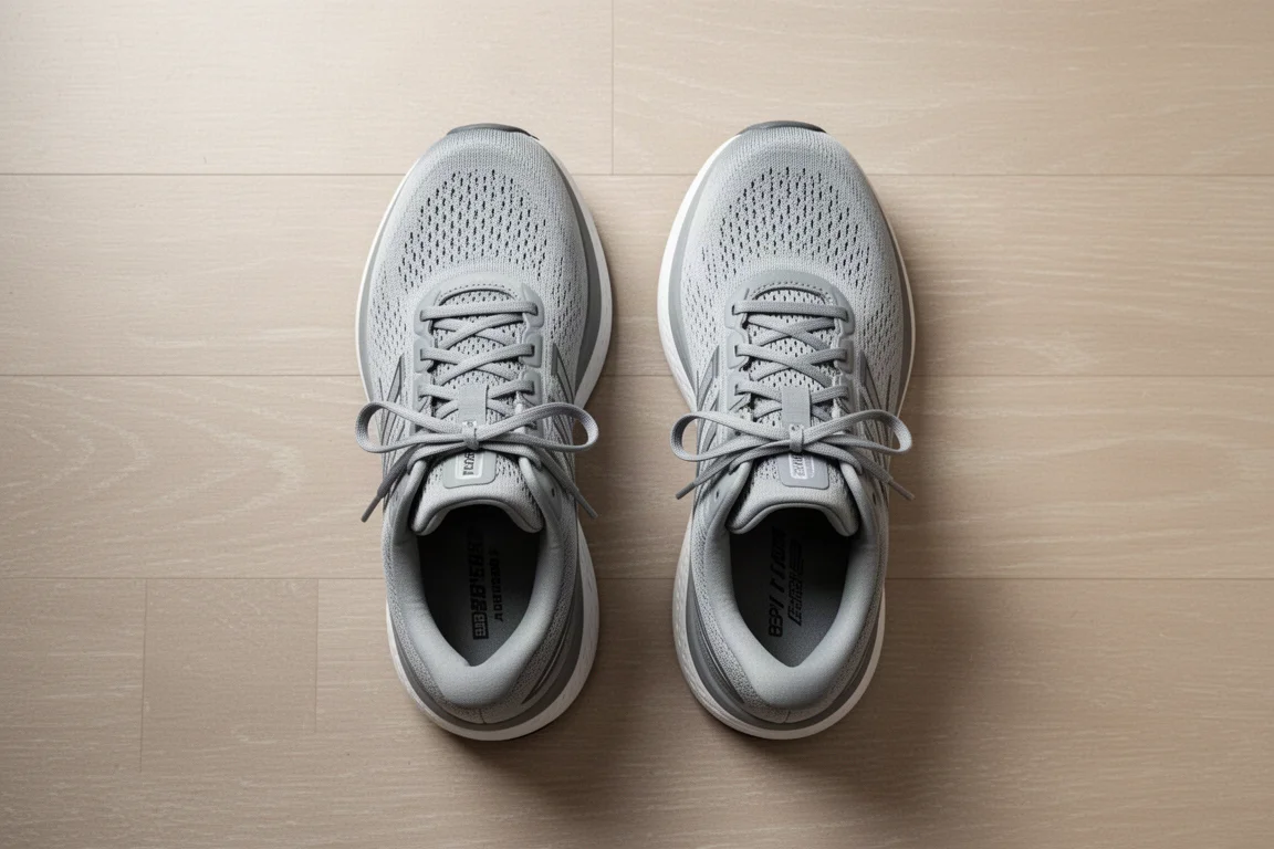 Vista dall'alto di due scarpe da running con lacci ben visibili