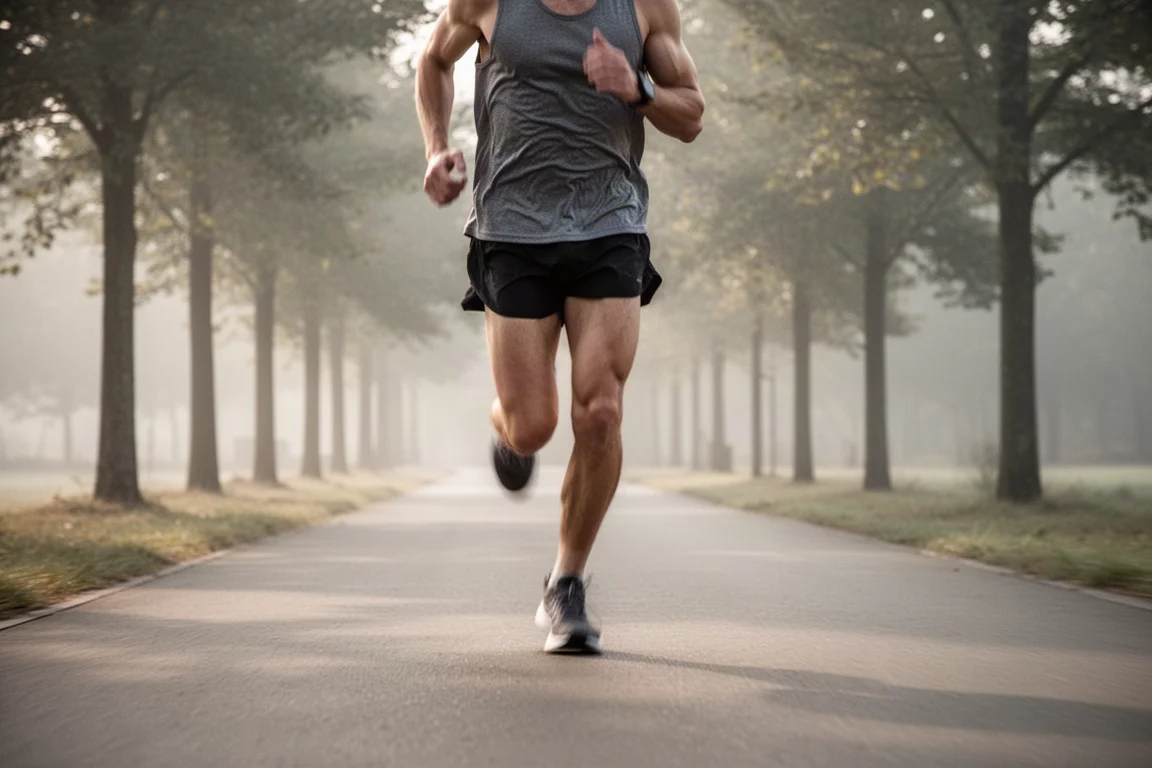 Runner on a paved path in early morning light