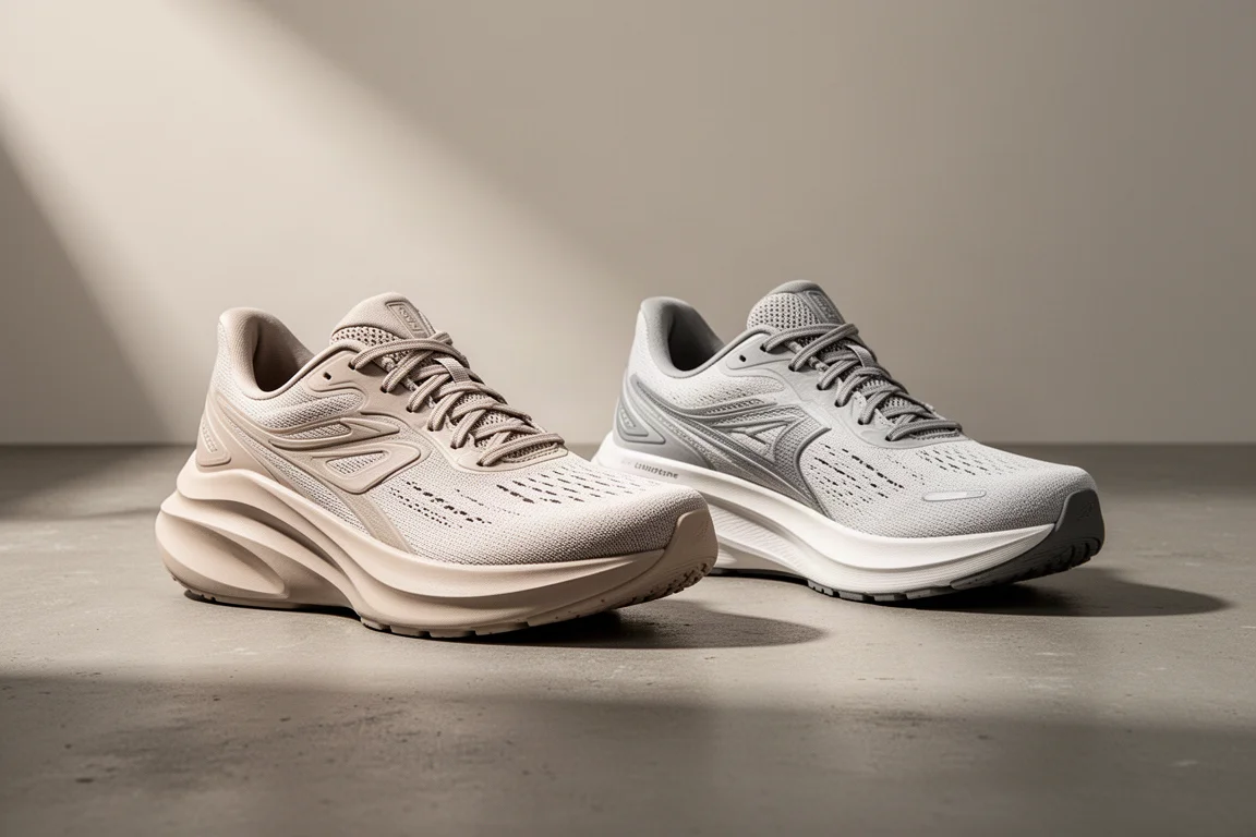 ASICS Gel-Kayano 30 and Brooks Adrenaline GTS 23 side by side on concrete