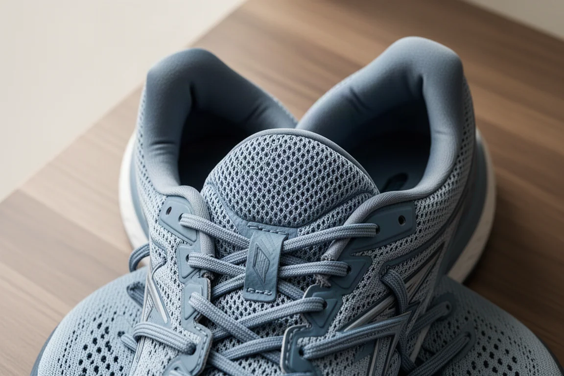 Vue détaillée d'une tige de chaussure de running ajustée et de son système de laçage