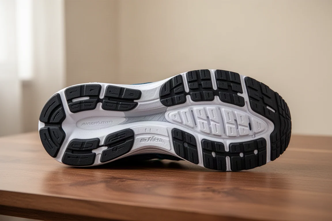 Semelle extérieure en caoutchouc d'une chaussure de running montrant le motif de couverture