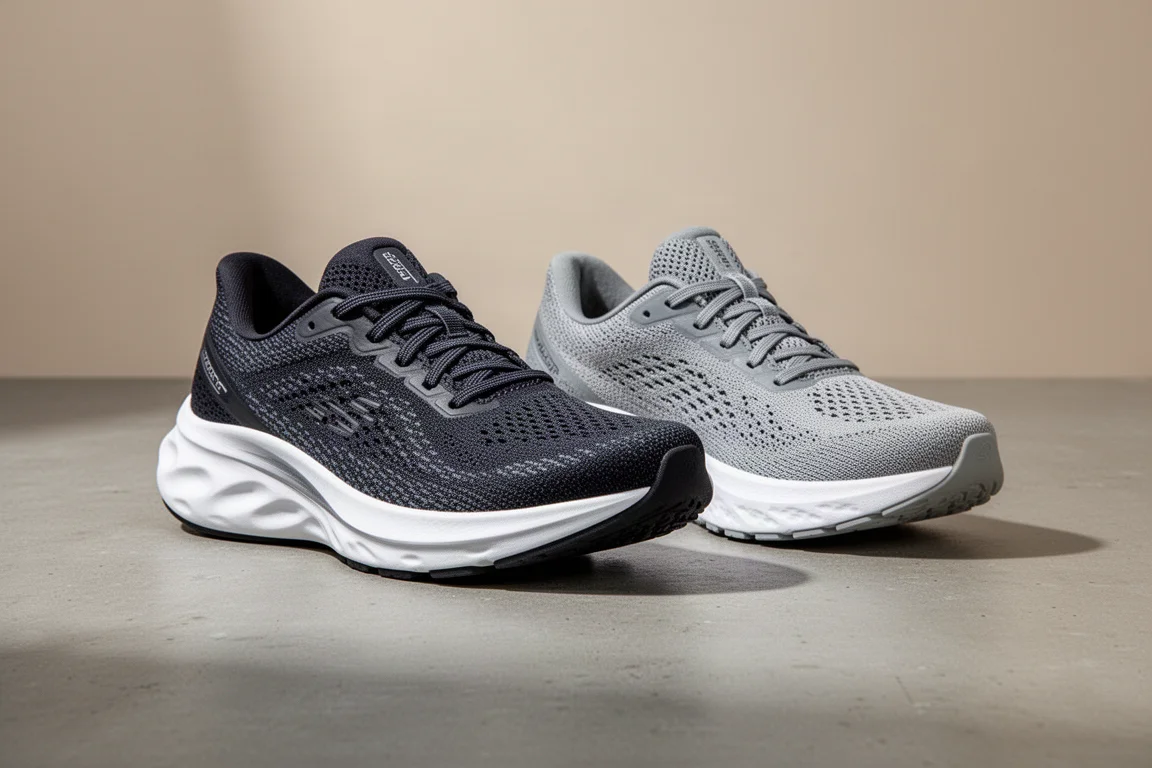 ASICS Gel Nimbus 27 and Gel Cumulus 27 running shoes side by side on grey concrete