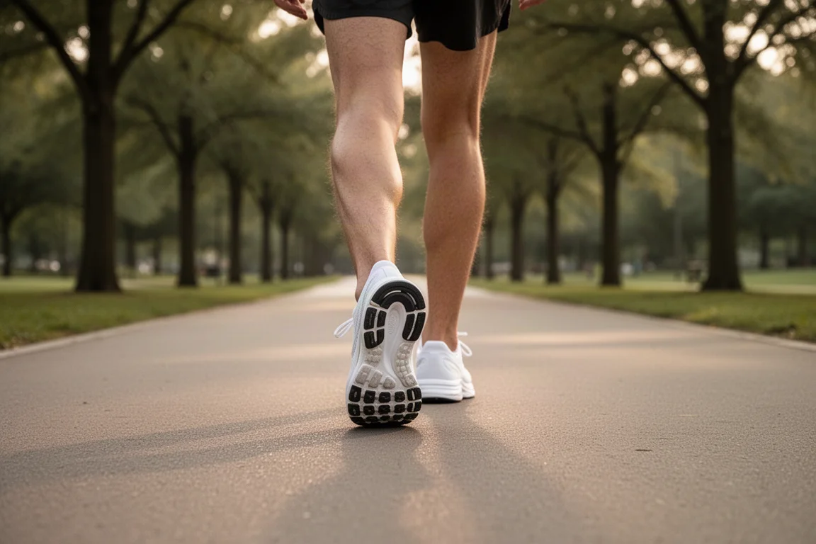 Suola della scarpa da running ammortizzata con copertura in gomma e medipiede esposto