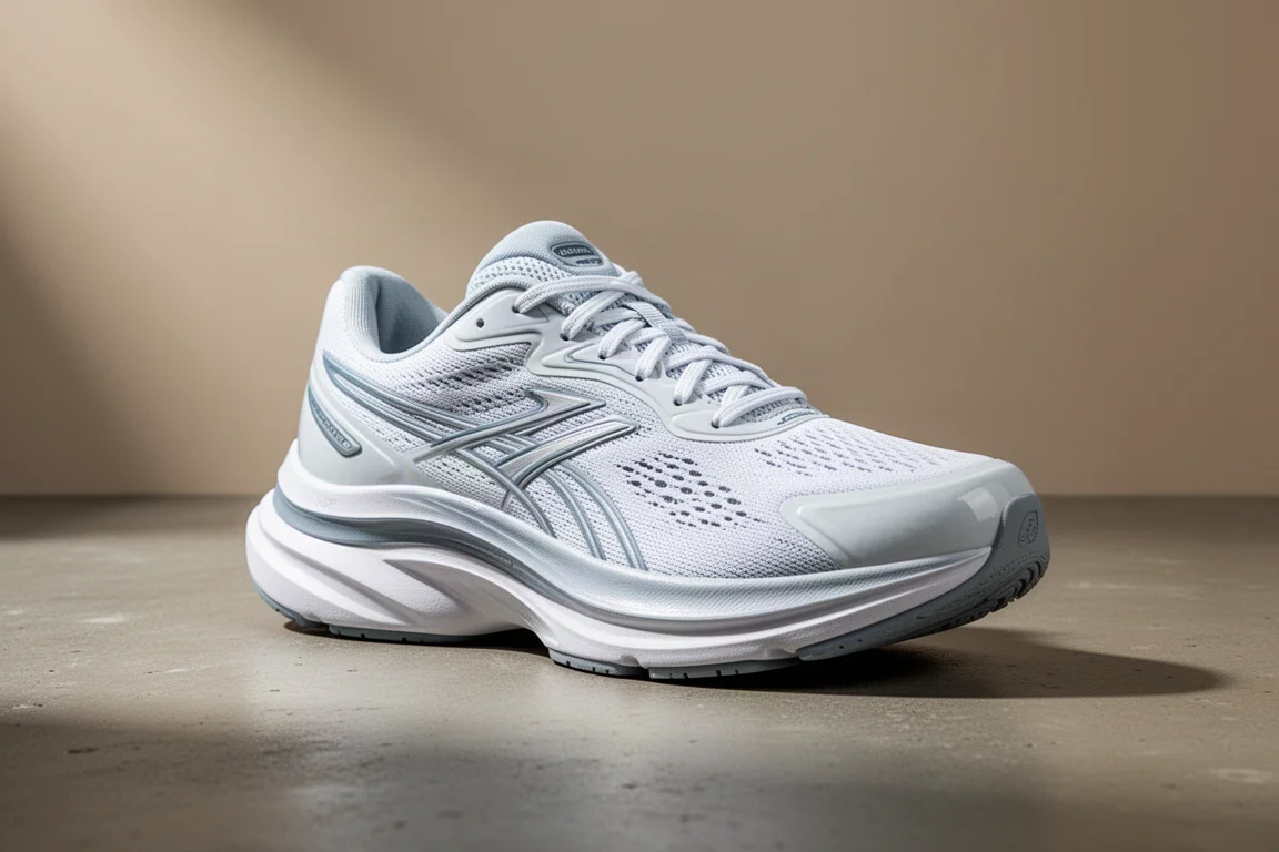 Scarpa da running ASICS Gel Nimbus 28 mostrata in vista a tre quarti su una superficie di calcestruzzo