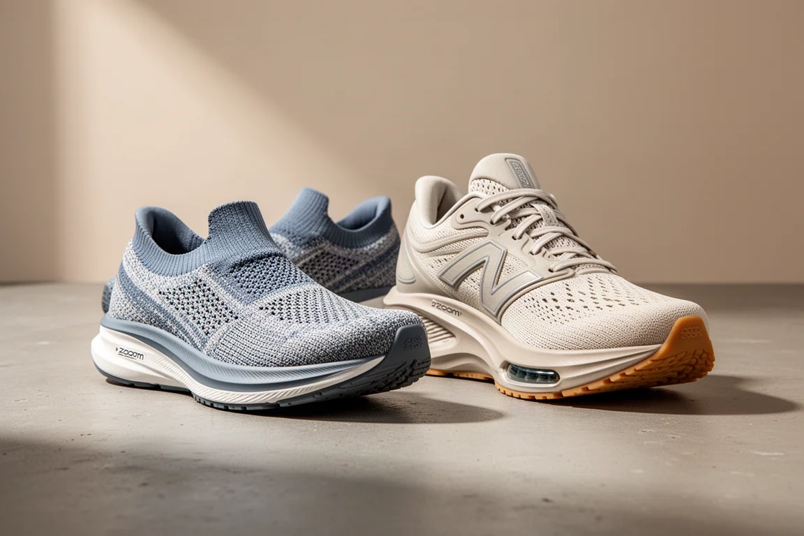ASICS Gel-Nimbus Lite 3 and Nike ZoomX Vomero 16 running shoes side by side on concrete