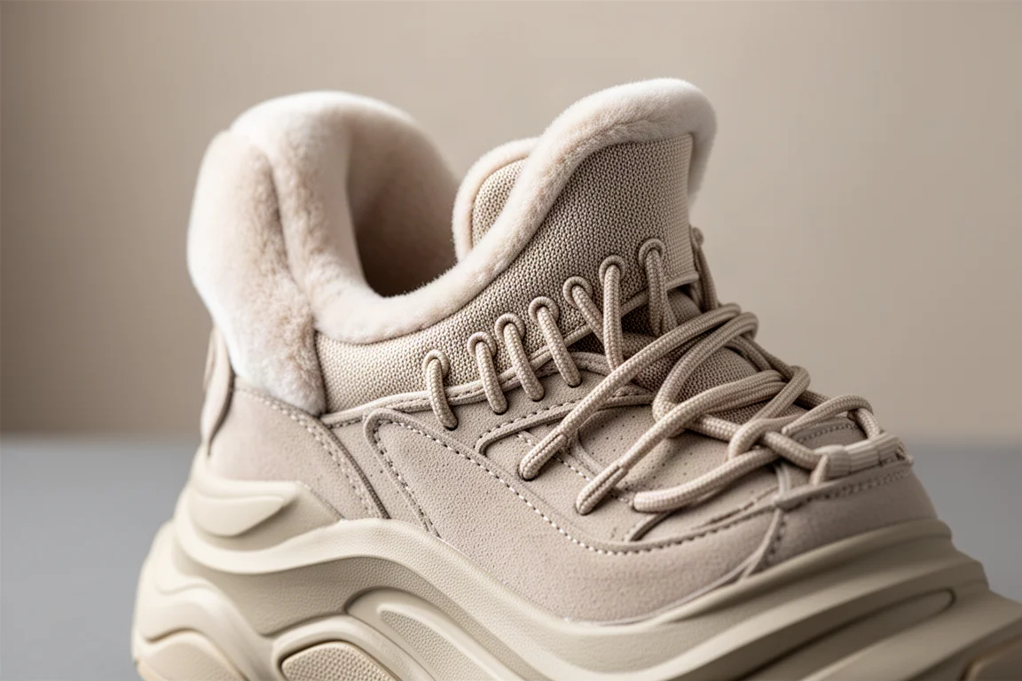 Padded heel collar and stretchy tongue of a comfortable running shoe
