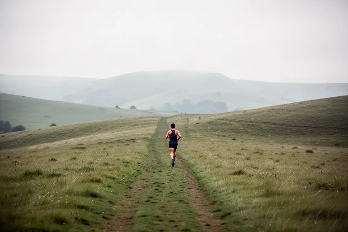 Trail runner on open rolling terrain during a long slow distance run